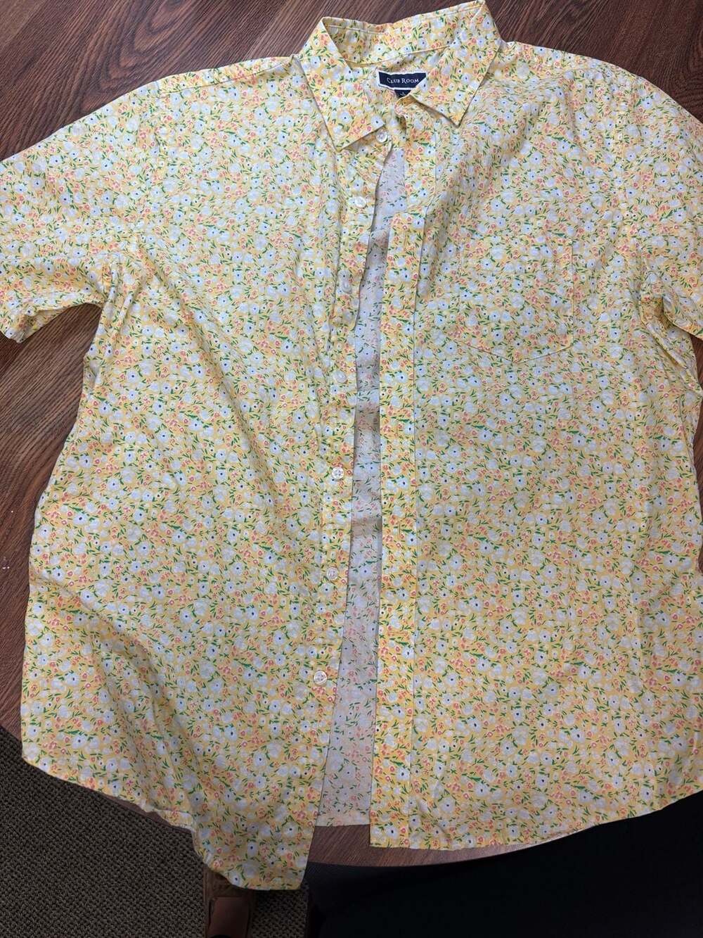 Club Room Men's Yellow Floral Print Short Sleeve Button Down Shirt